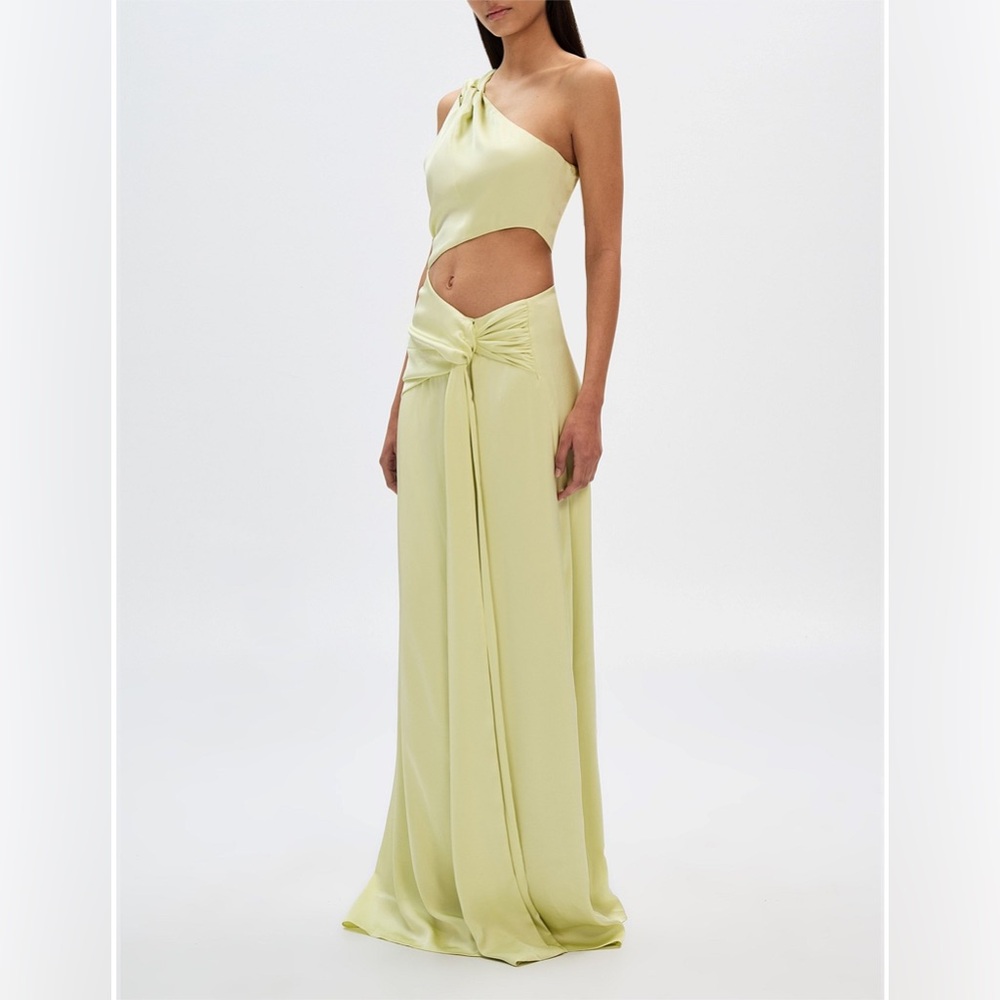 MISHA COLLECTION One-Shoulder Pale Lime Cutout Midi Dress - Picture 3 of 4
